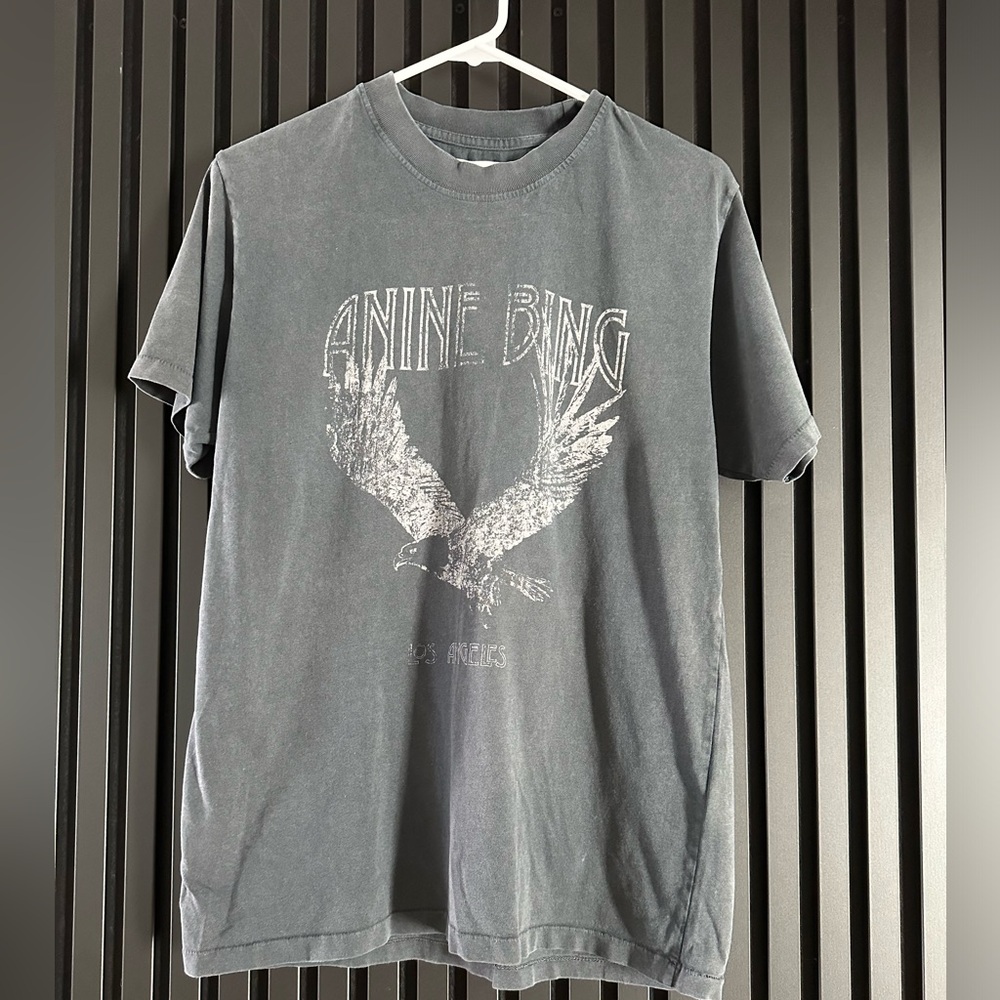 ANINE BING Graphic Print Retro Eagle Tee in Washed Black